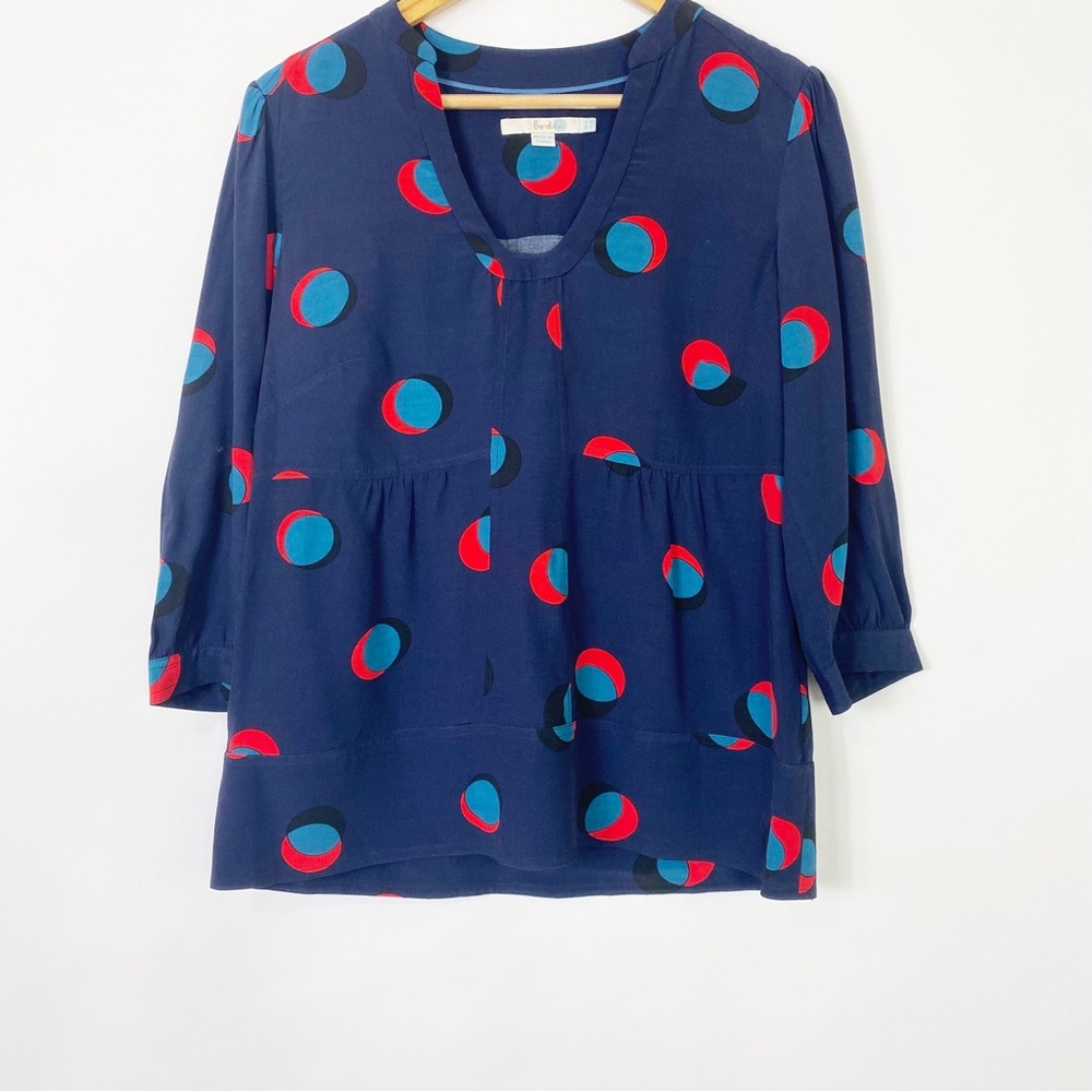 Boden Women's Cute Casual Navy Polka Dot Top Work Professional  UK 12 US 8